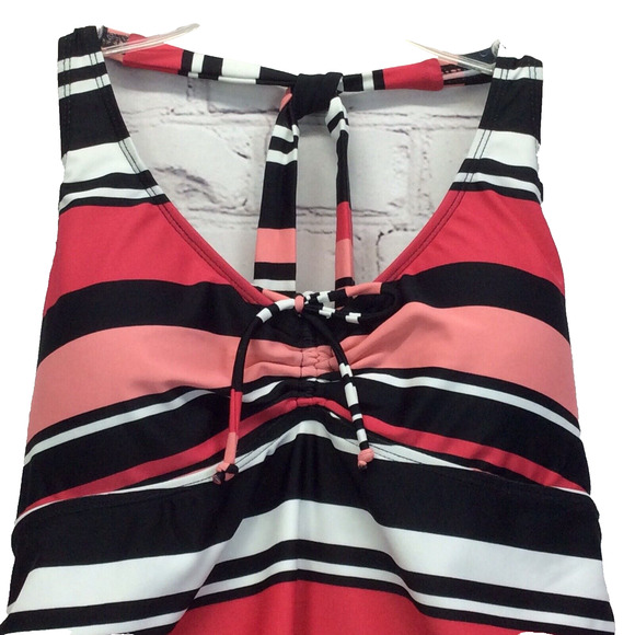Two Hearts Maternity Tankini Swim Top Womens Size M Multicolored Striped Ruching - Picture 3 of 9